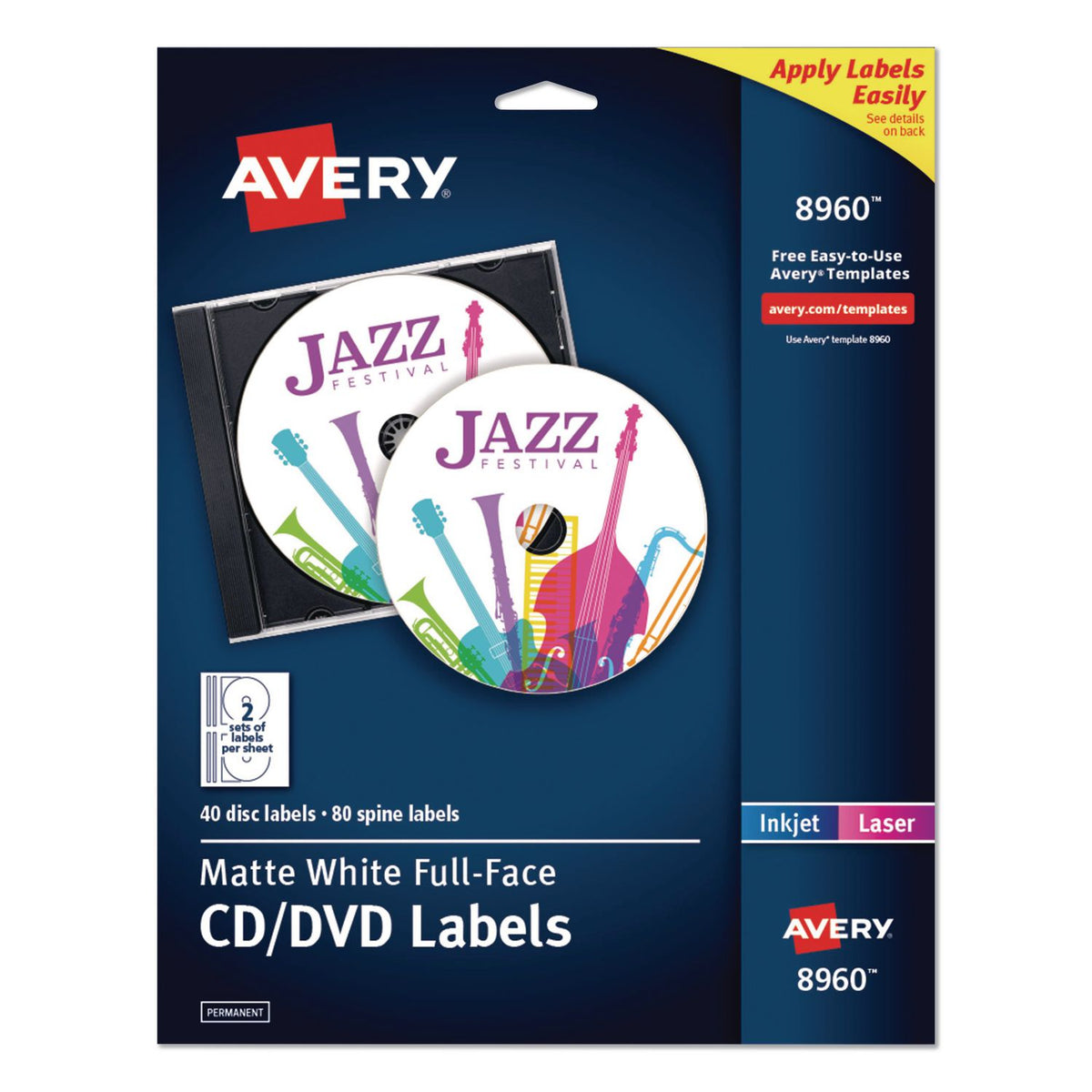 Inkjet Full-Face CD Labels, Matte White, 40/Pack