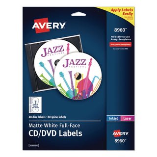 Inkjet Full-Face CD Labels, Matte White, 40/Pack