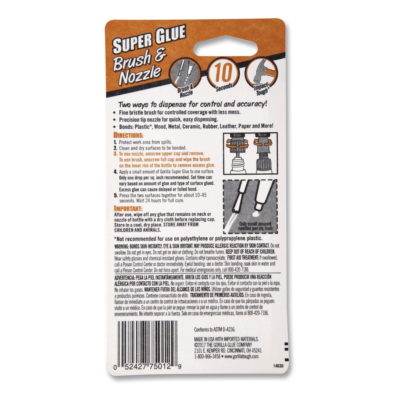 Super Glue with Brush and Nozzle Applicators, 0.35 oz, Dries Clear