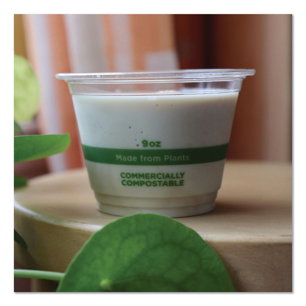 PLA Clear Cold Cups, 9 oz, Clear, 1,000/Carton