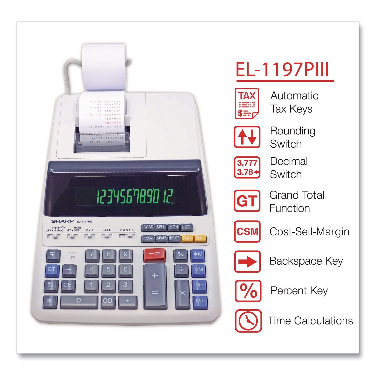 EL1197PIII Two-Color Printing Desktop Calculator, Black/Red Print, 4.5 Lines/Sec