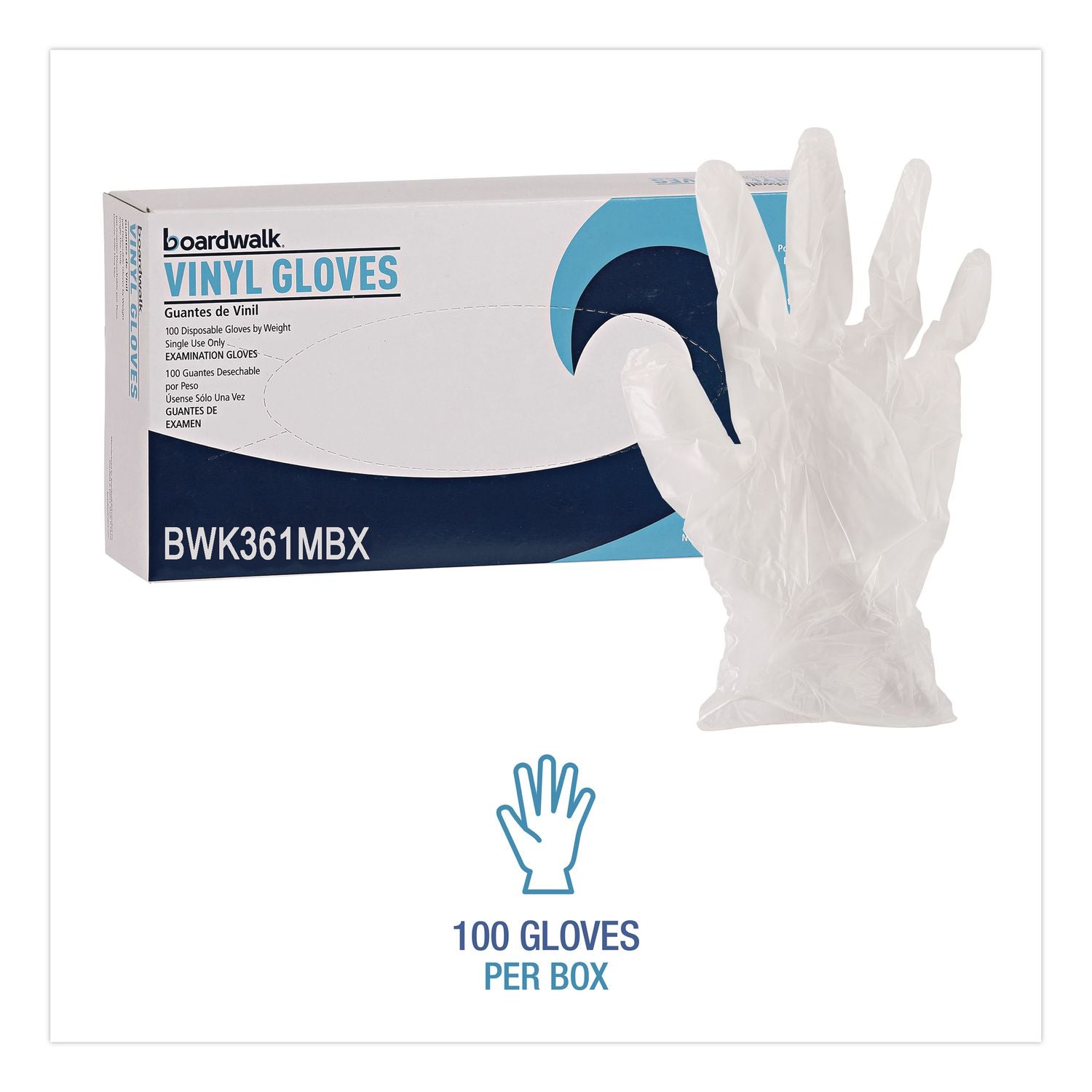 Exam Vinyl Gloves, Powder/Latex-Free, 3 3/5 mil, Clear, Medium, 100/Box