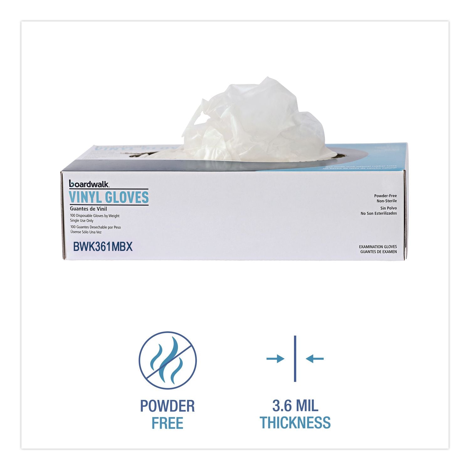 Exam Vinyl Gloves, Powder/Latex-Free, 3 3/5 mil, Clear, Medium, 100/Box