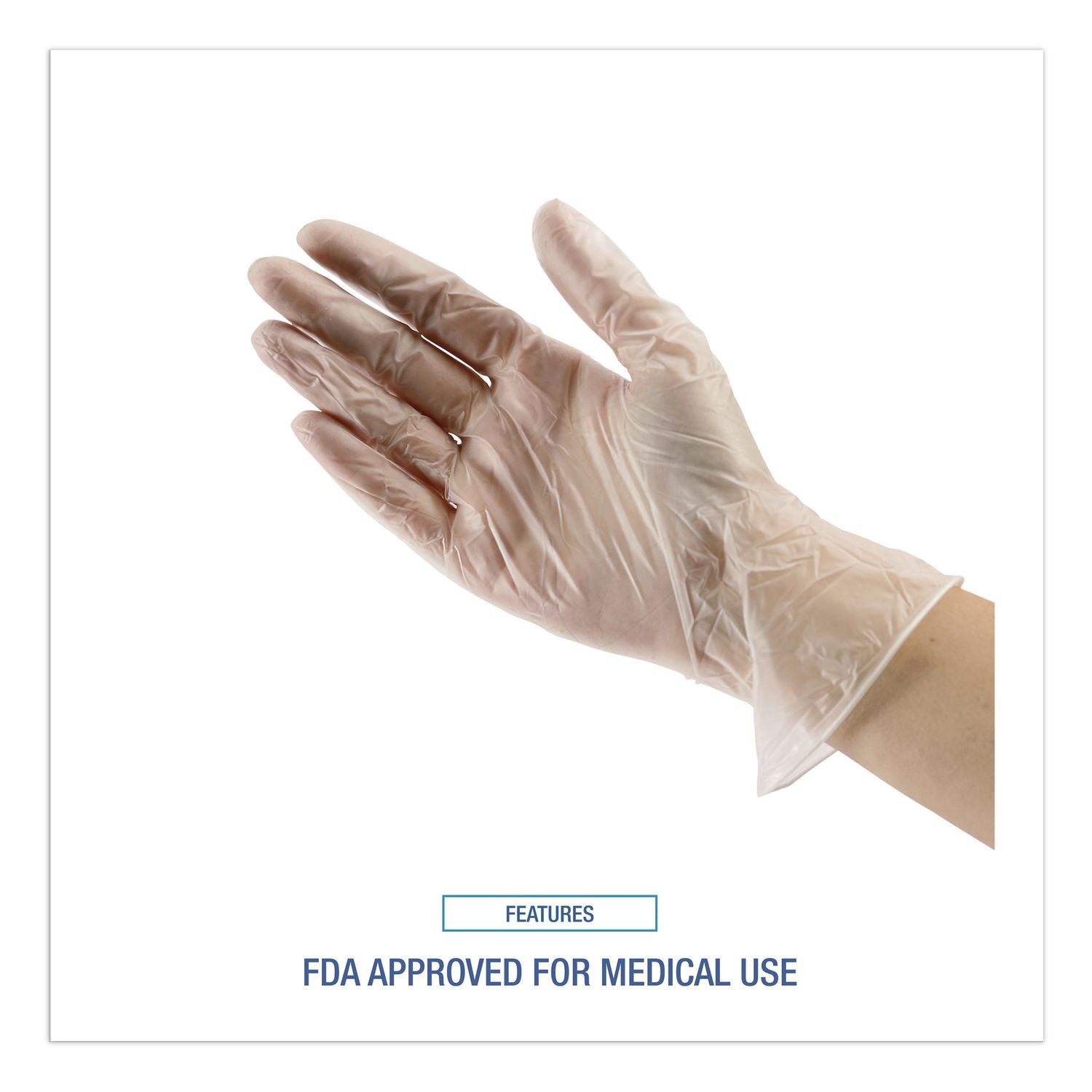 Exam Vinyl Gloves, Powder/Latex-Free, 3 3/5 mil, Clear, Medium, 100/Box