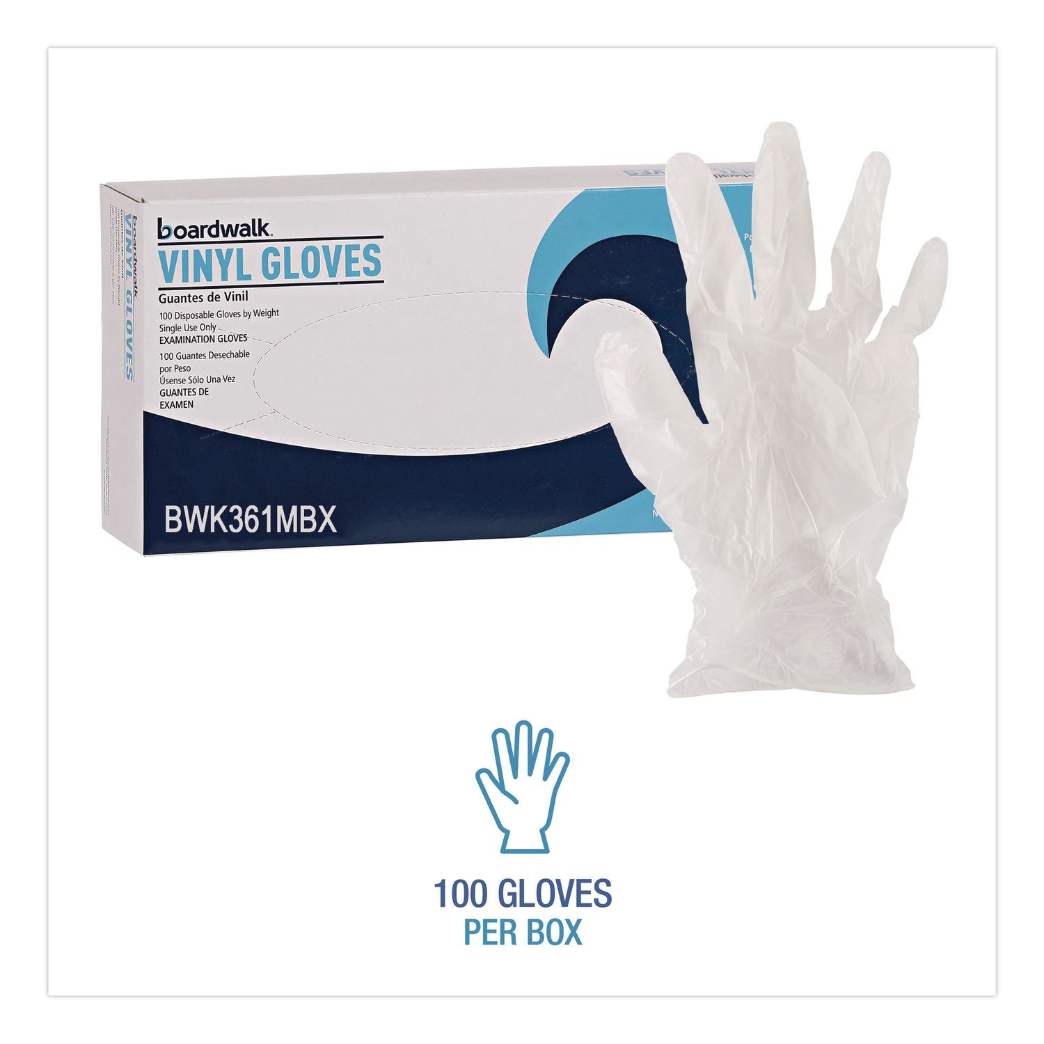 Exam Vinyl Gloves, Clear, Medium, 3 3/5 mil, 100/Box, 10 Boxes/Carton