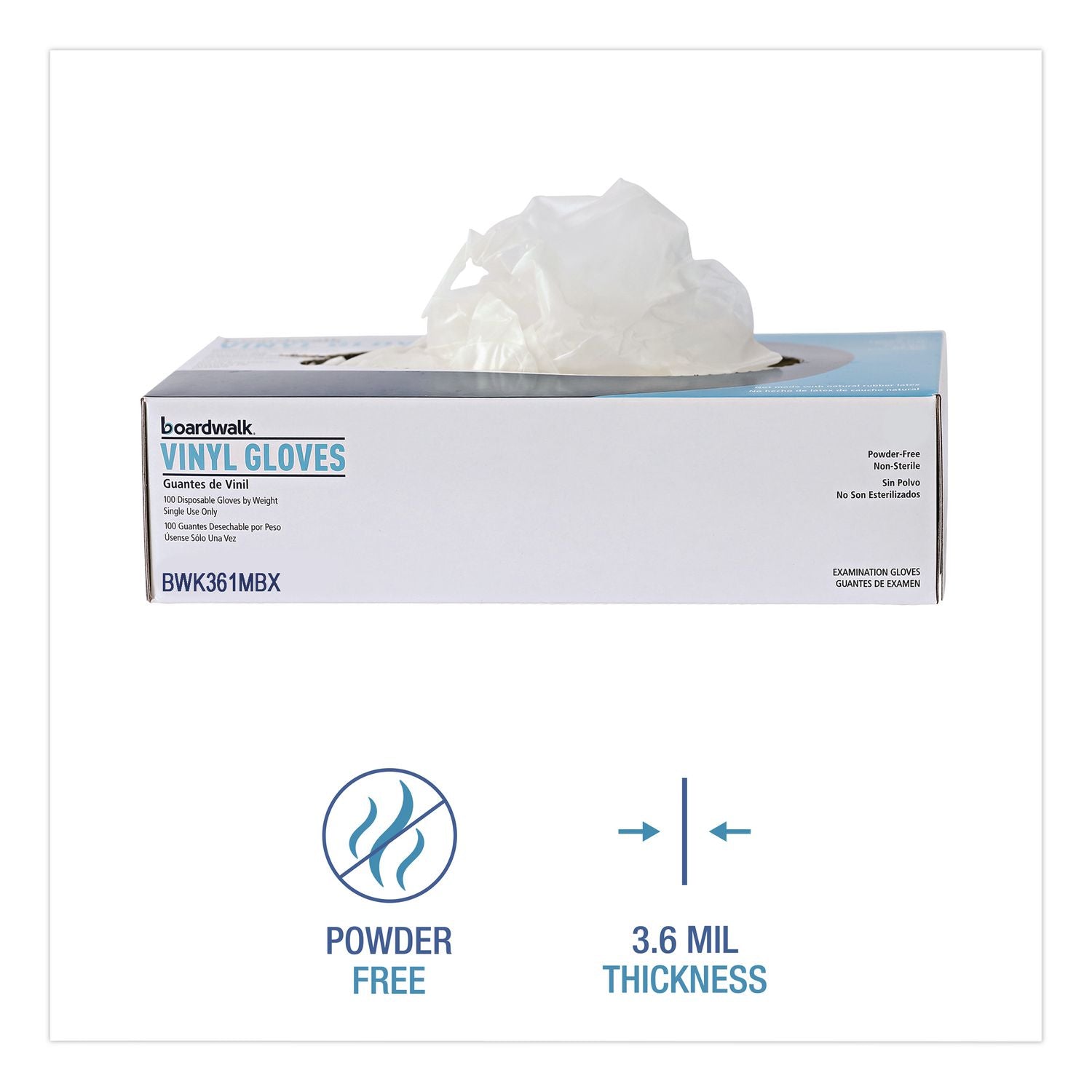 Exam Vinyl Gloves, Clear, Medium, 3 3/5 mil, 100/Box, 10 Boxes/Carton