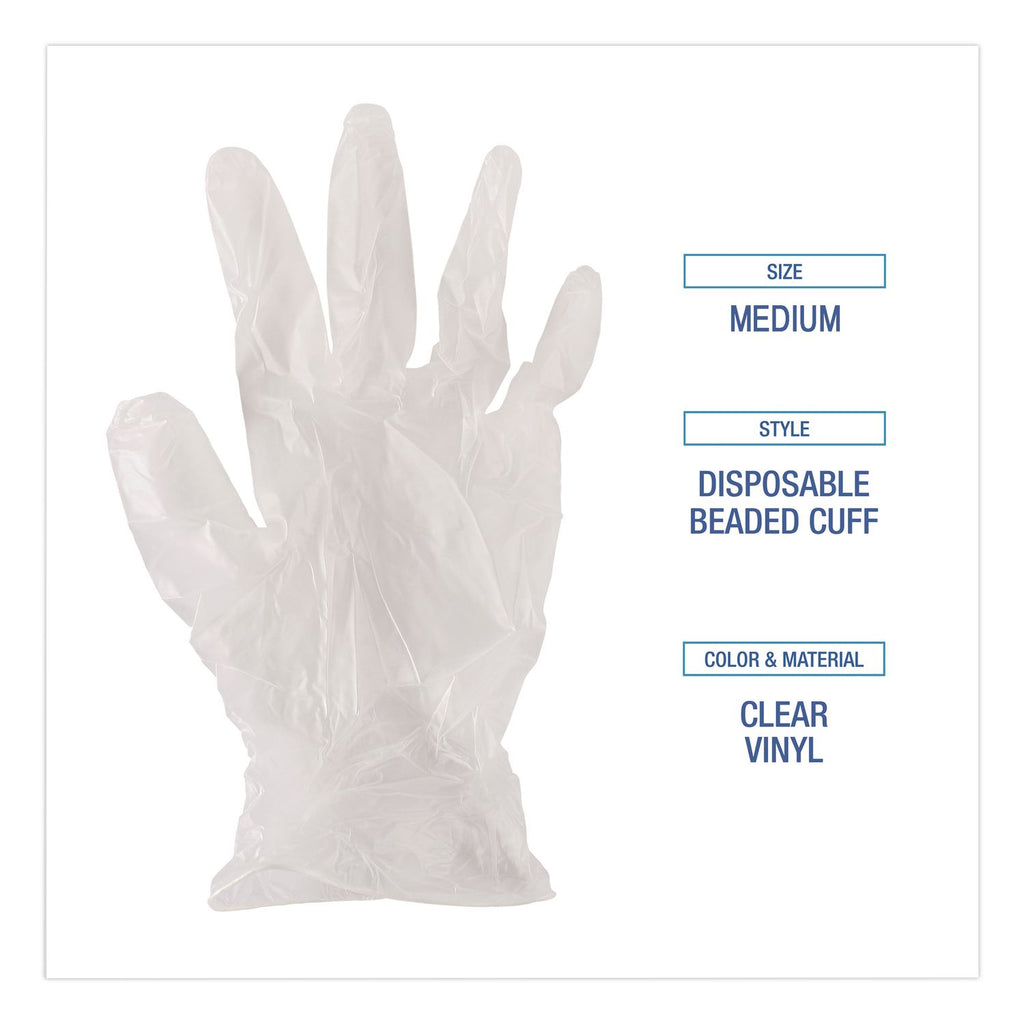 Exam Vinyl Gloves, Clear, Medium, 3 3/5 mil, 100/Box, 10 Boxes/Carton