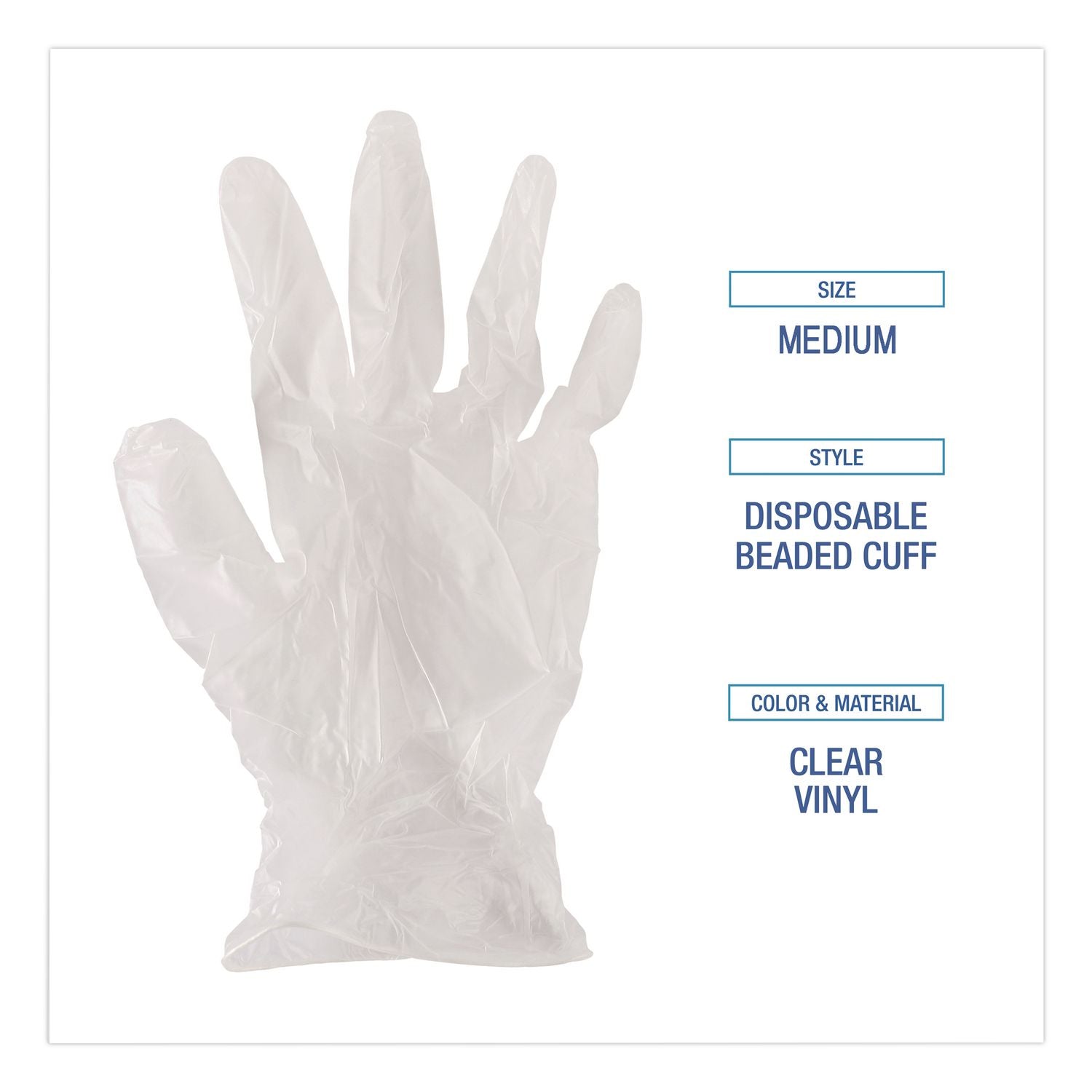 Exam Vinyl Gloves, Clear, Medium, 3 3/5 mil, 100/Box, 10 Boxes/Carton