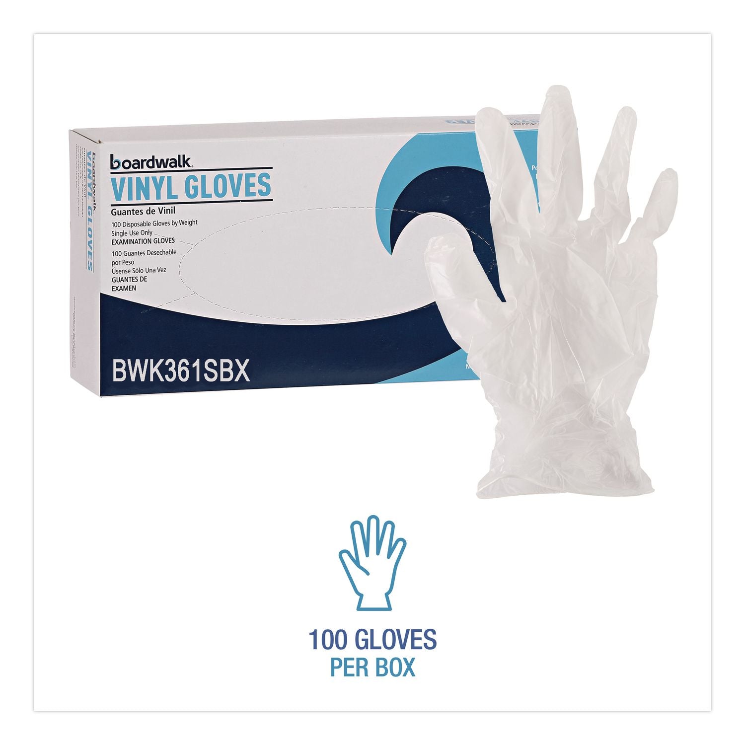 Exam Vinyl Gloves, Powder/Latex-Free, 3 3/5 mil, Clear, Small, 100/Box