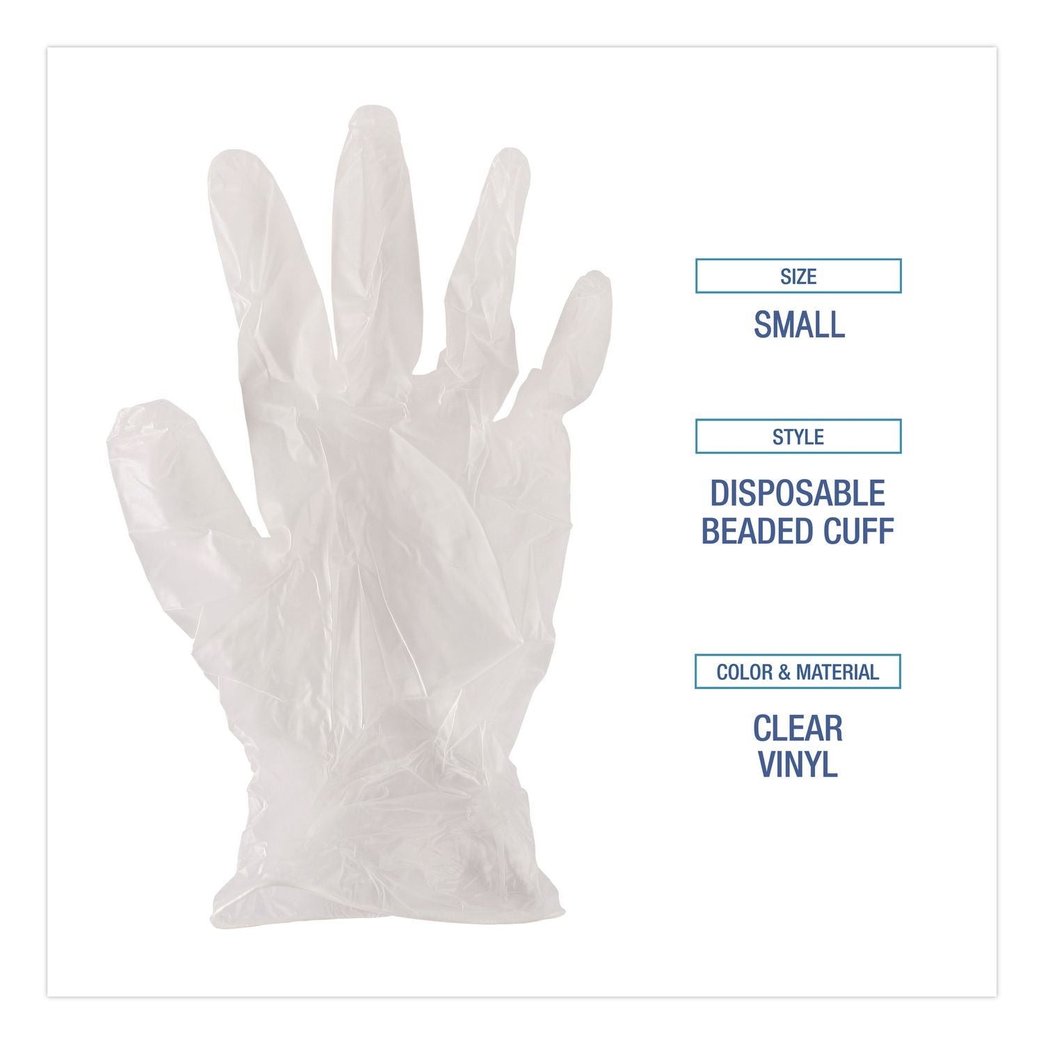 Exam Vinyl Gloves, Powder/Latex-Free, 3 3/5 mil, Clear, Small, 100/Box