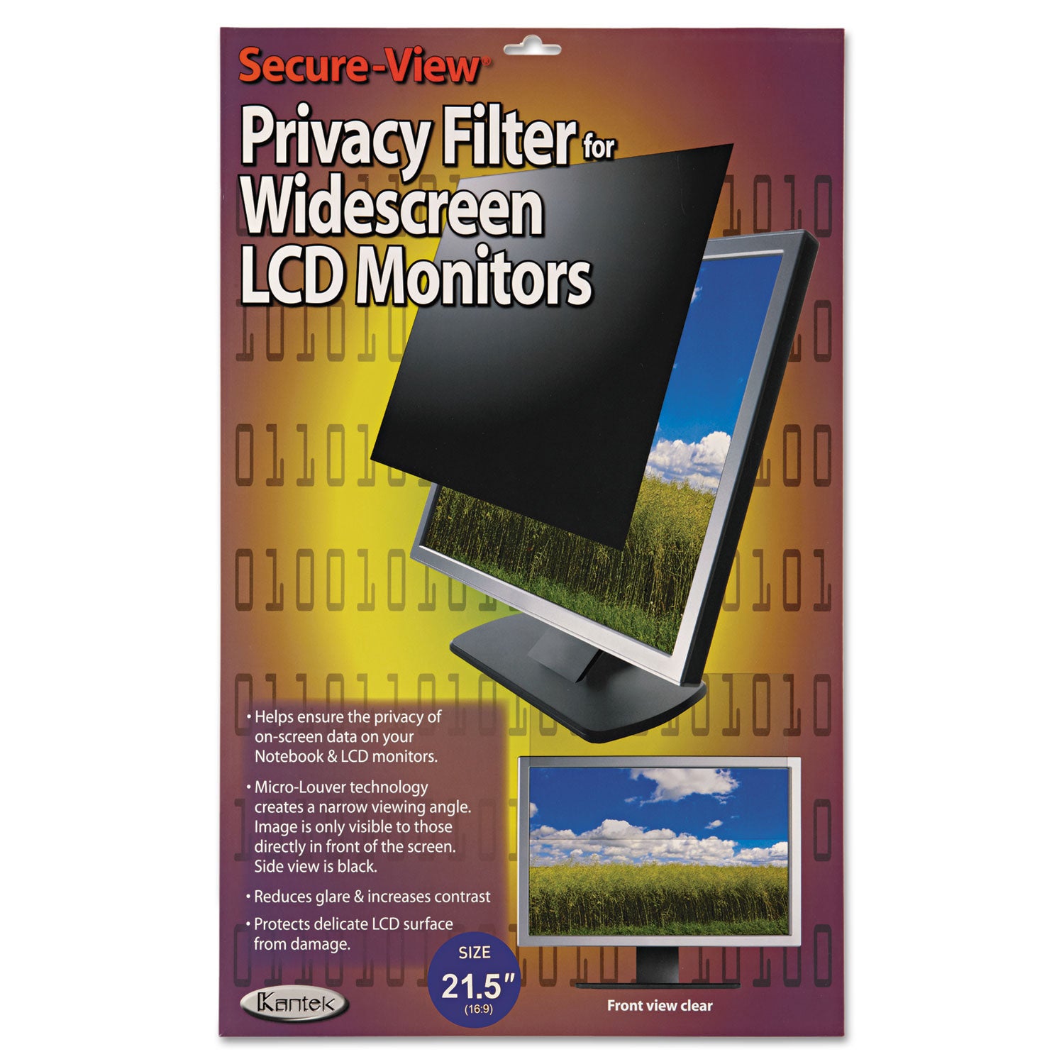 Secure View LCD Monitor Privacy Filter for 21.5" Widescreen Flat Panel Monitor, 16:9 Aspect Ratio - 