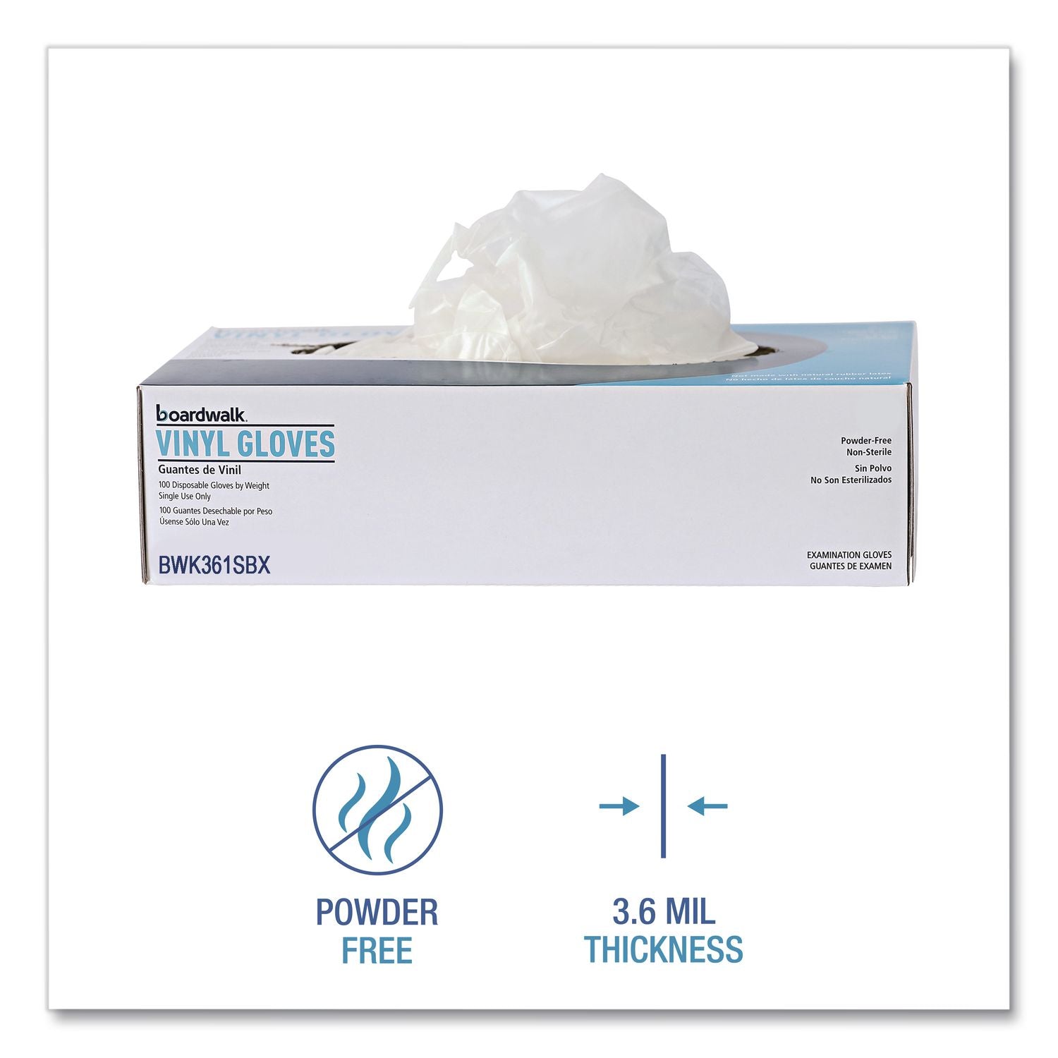 Exam Vinyl Gloves, Clear, Small, 3 3/5 mil, 100/Box, 10 Boxes/Carton