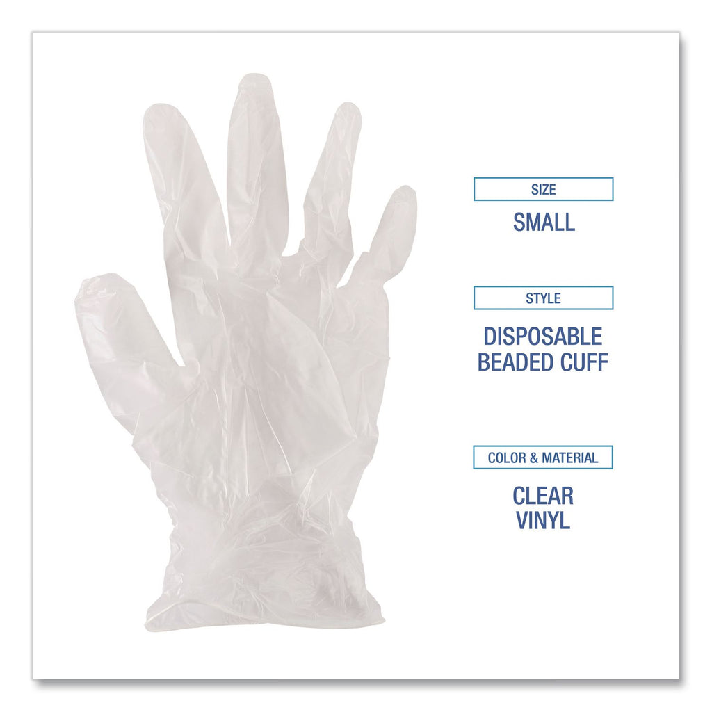Exam Vinyl Gloves, Clear, Small, 3 3/5 mil, 100/Box, 10 Boxes/Carton