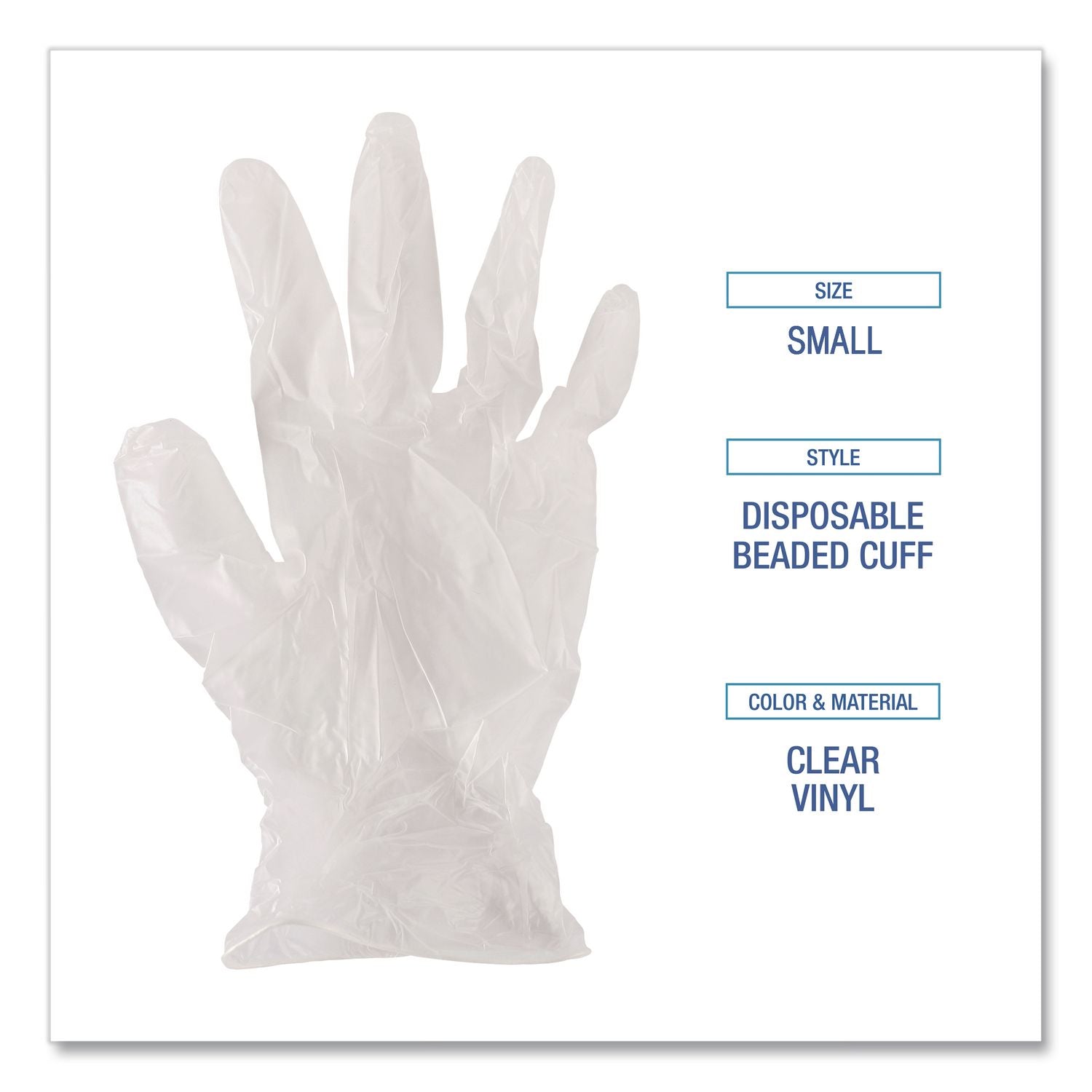Exam Vinyl Gloves, Clear, Small, 3 3/5 mil, 100/Box, 10 Boxes/Carton