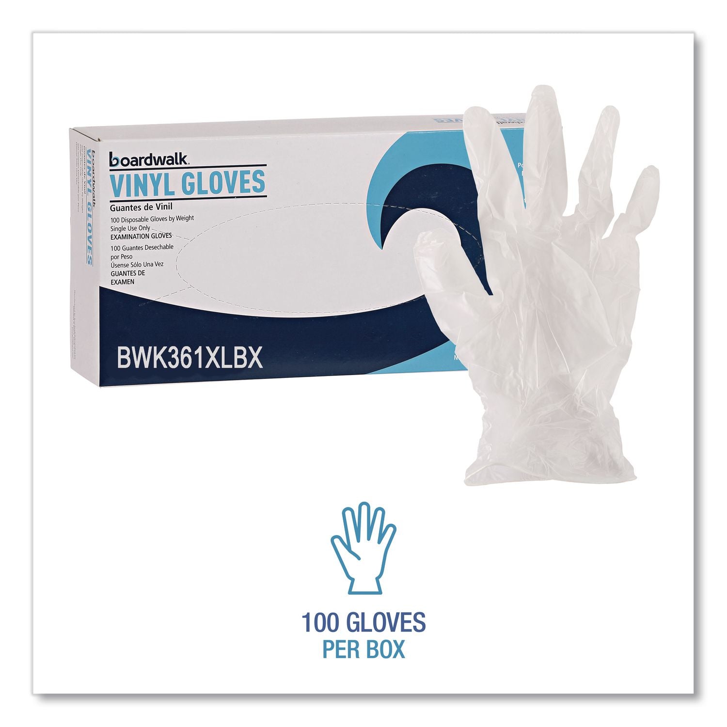 Exam Vinyl Gloves, Powder/Latex-Free, 3 3/5 mil, Clear, X-Large, 100/Box