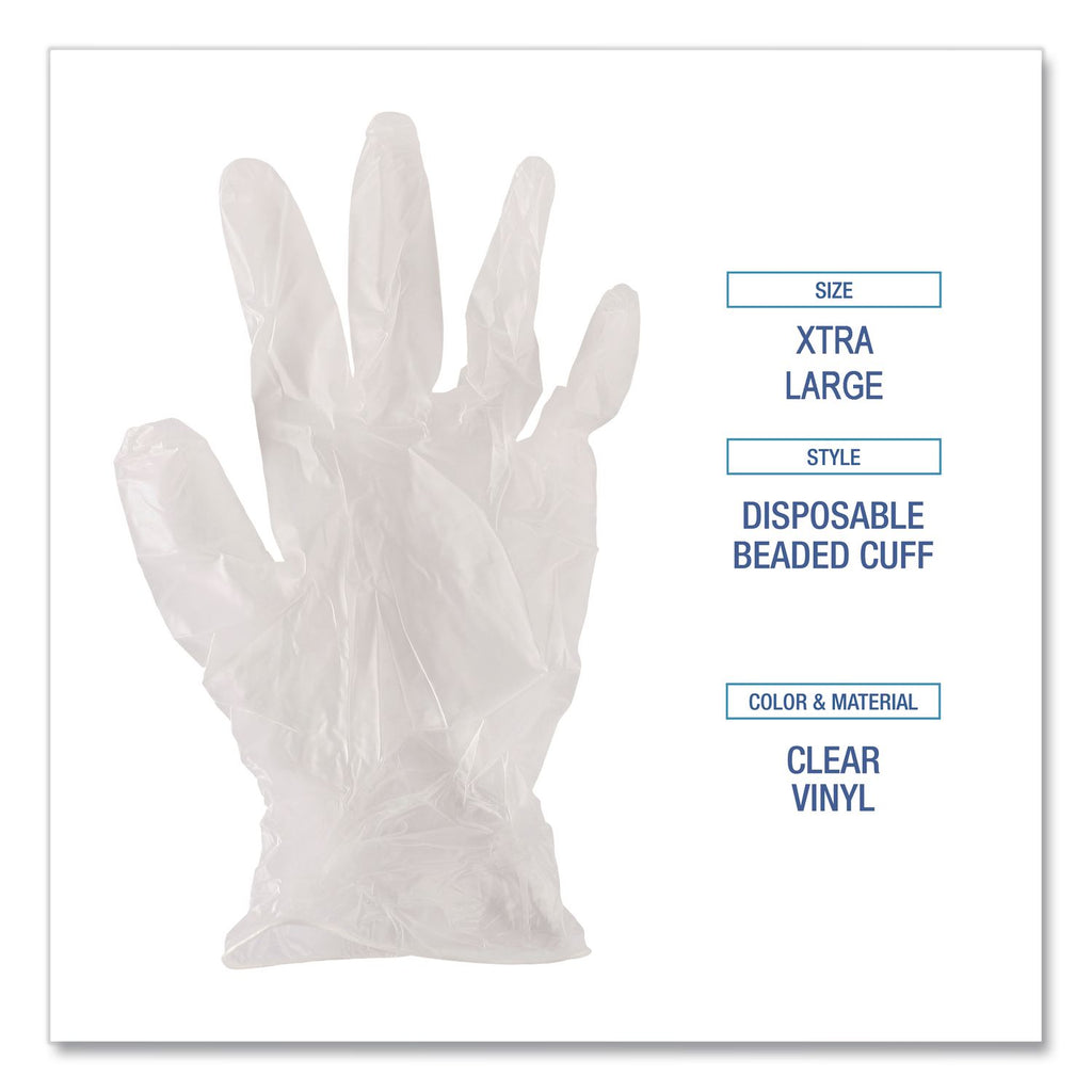 Exam Vinyl Gloves, Powder/Latex-Free, 3 3/5 mil, Clear, X-Large, 100/Box