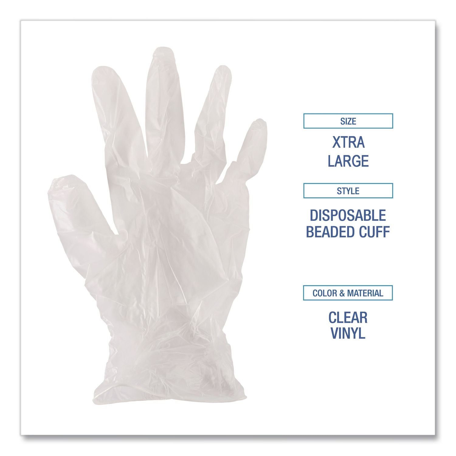 Exam Vinyl Gloves, Powder/Latex-Free, 3 3/5 mil, Clear, X-Large, 100/Box