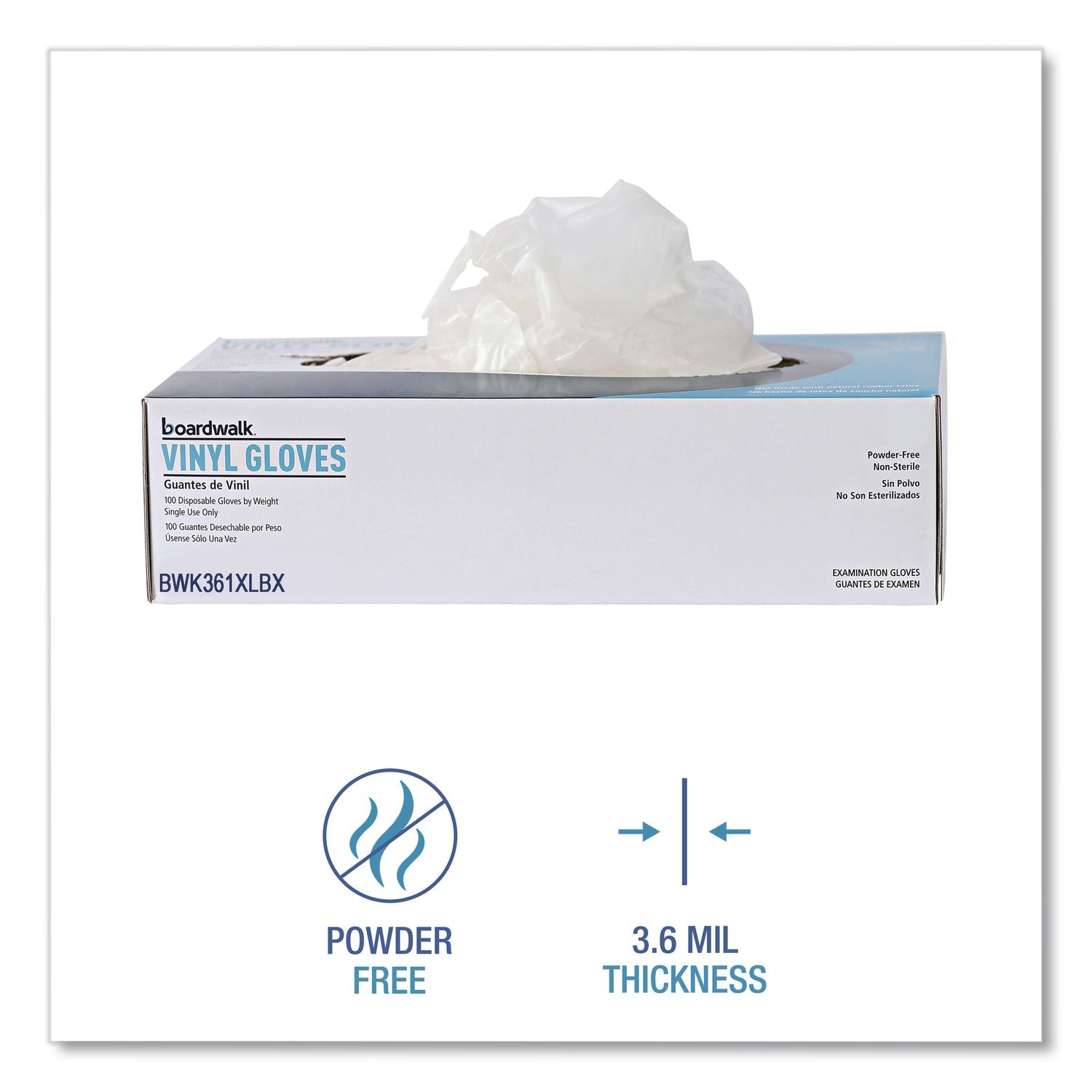 Exam Vinyl Gloves, Clear, X-Large, 3 3/5 mil, 100/Box, 10 Boxes/Carton