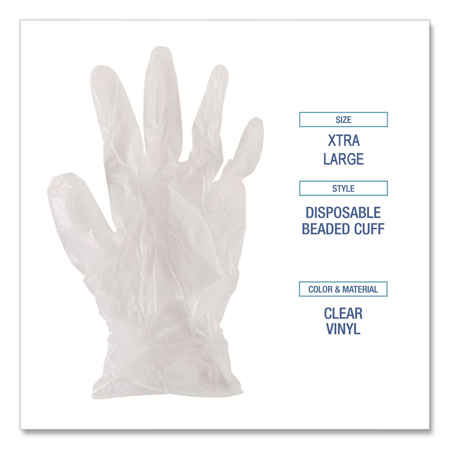 Exam Vinyl Gloves, Clear, X-Large, 3 3/5 mil, 100/Box, 10 Boxes/Carton