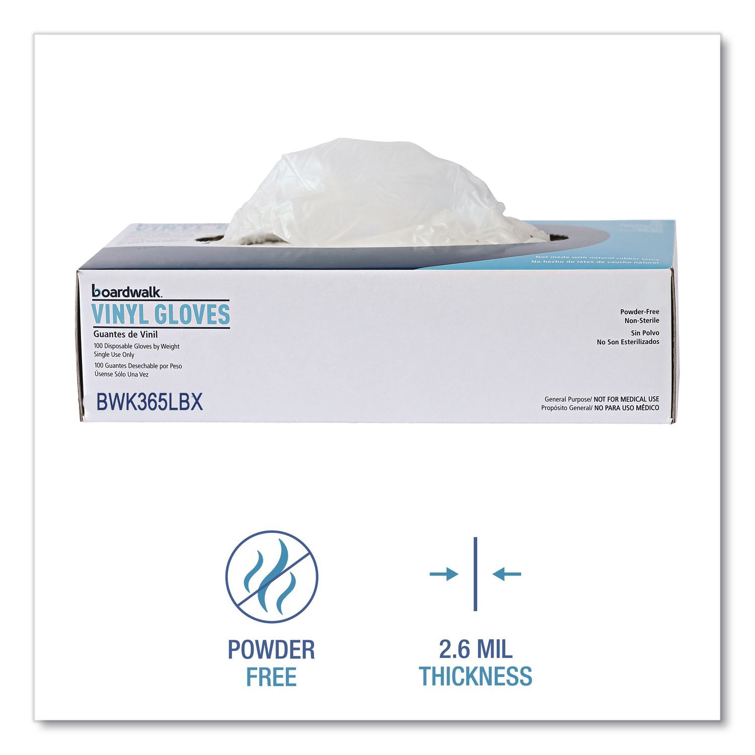 General Purpose Vinyl Gloves, Powder/Latex-Free, 2.6 mil, Large, Clear, 100/Box