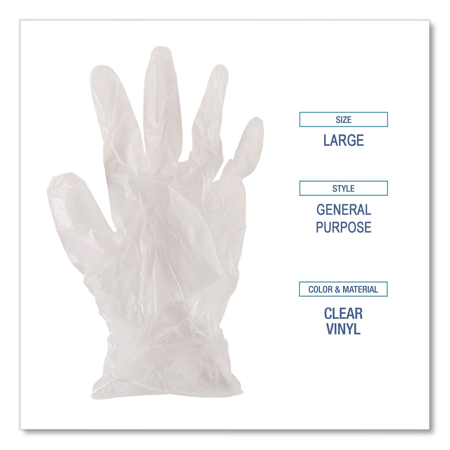 General Purpose Vinyl Gloves, Powder/Latex-Free, 2.6 mil, Large, Clear, 100/Box
