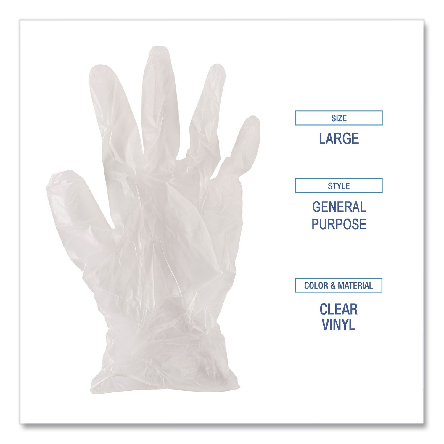 General Purpose Vinyl Gloves, Powder/Latex-Free, 2.6 mil, Large, Clear, 100/Box, 10 Boxes/Carton