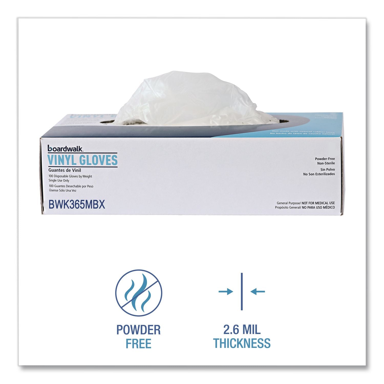 General Purpose Vinyl Gloves, Powder/Latex-Free, 2.6 mil, Medium, Clear, 100/Box