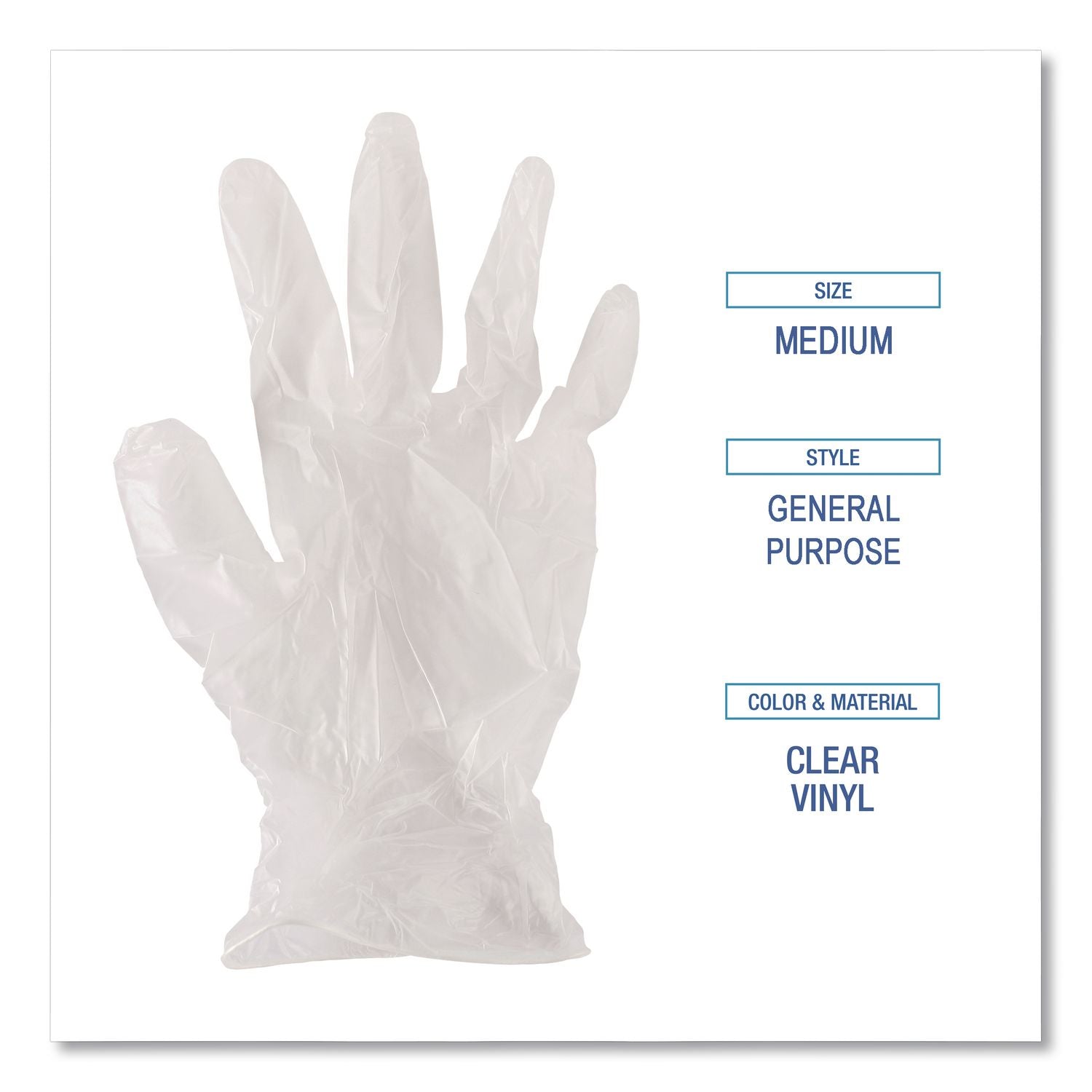 General Purpose Vinyl Gloves, Powder/Latex-Free, 2.6 mil, Medium, Clear, 100/Box