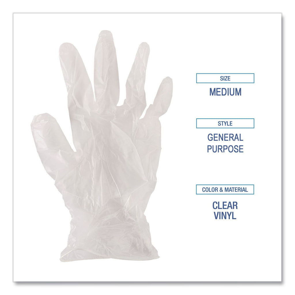 General Purpose Vinyl Gloves, Powder/Latex-Free, 2.6 mil, Medium, Clear, 100/Box, 10 Boxes/Carton