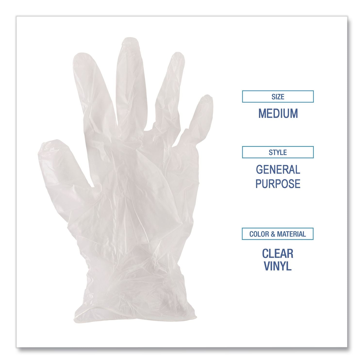 General Purpose Vinyl Gloves, Powder/Latex-Free, 2.6 mil, Medium, Clear, 100/Box, 10 Boxes/Carton