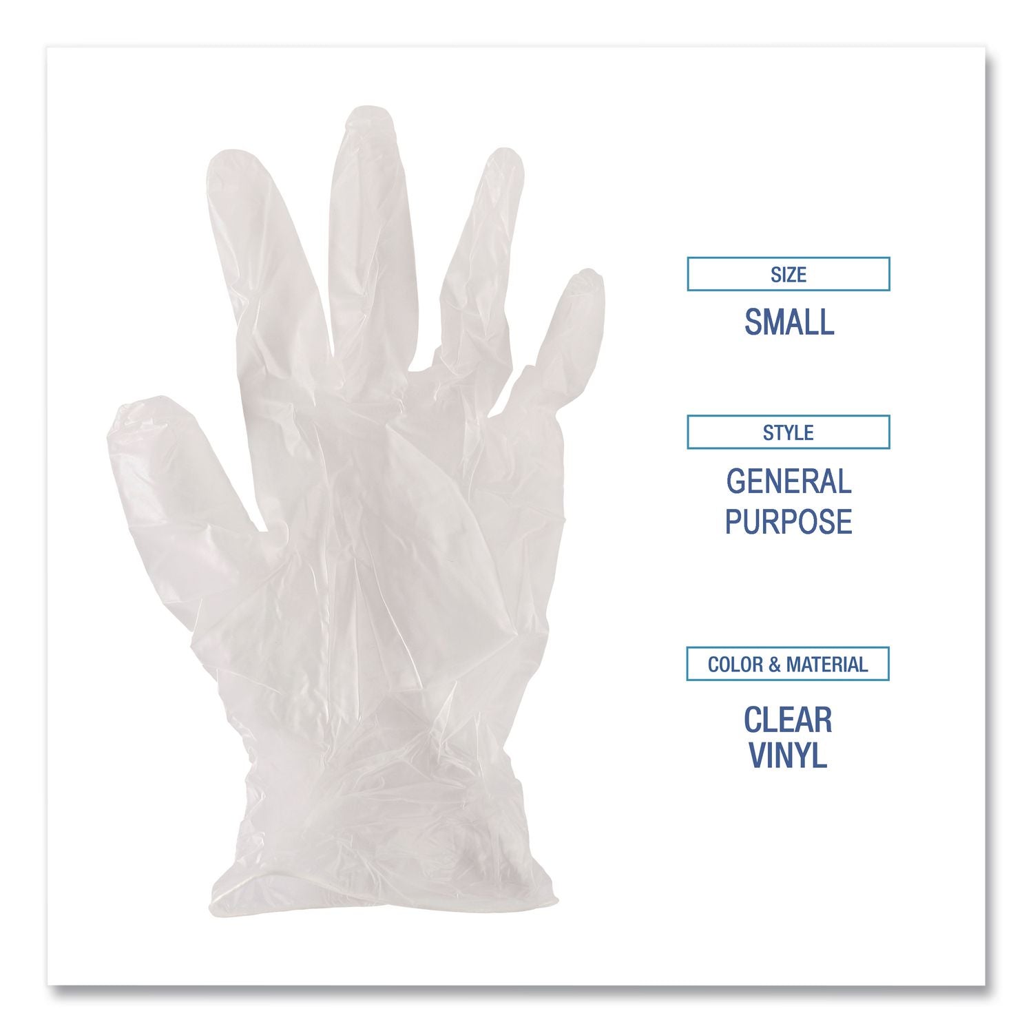 General Purpose Vinyl Gloves, Powder/Latex-Free, 2.6 mil, Small, Clear, 100/Box