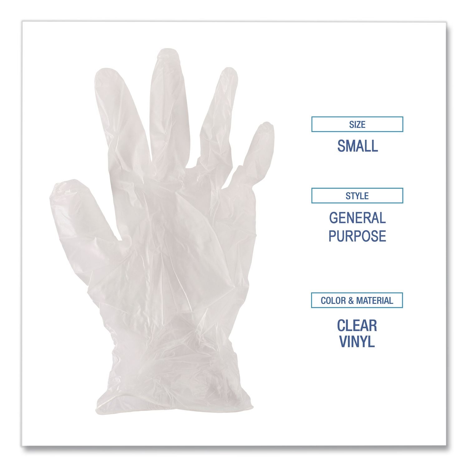 General Purpose Vinyl Gloves, Powder/Latex-Free, 2.6 mil, Small, Clear, 100/Box, 10 Boxes/Carton