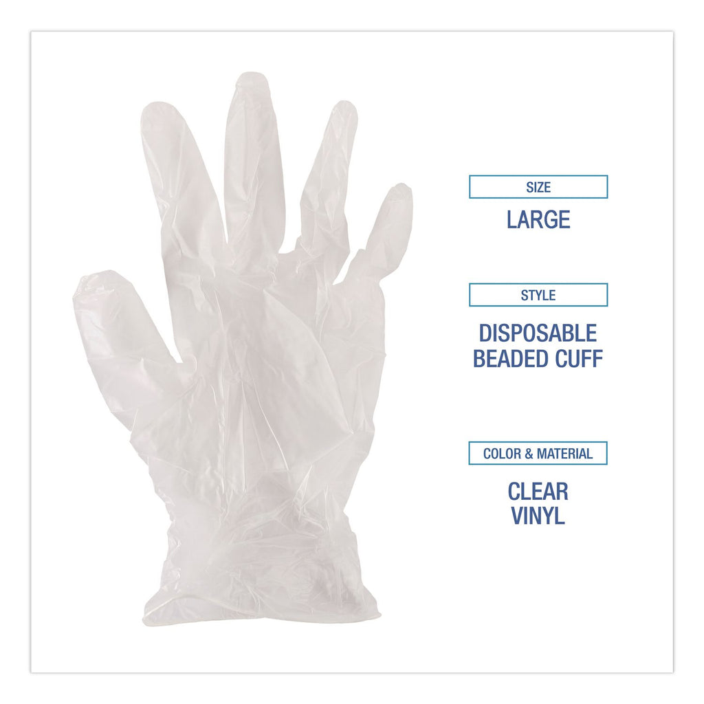 Exam Vinyl Gloves, Powder/Latex-Free, 3 3/5 mil, Clear, Large, 100/Box