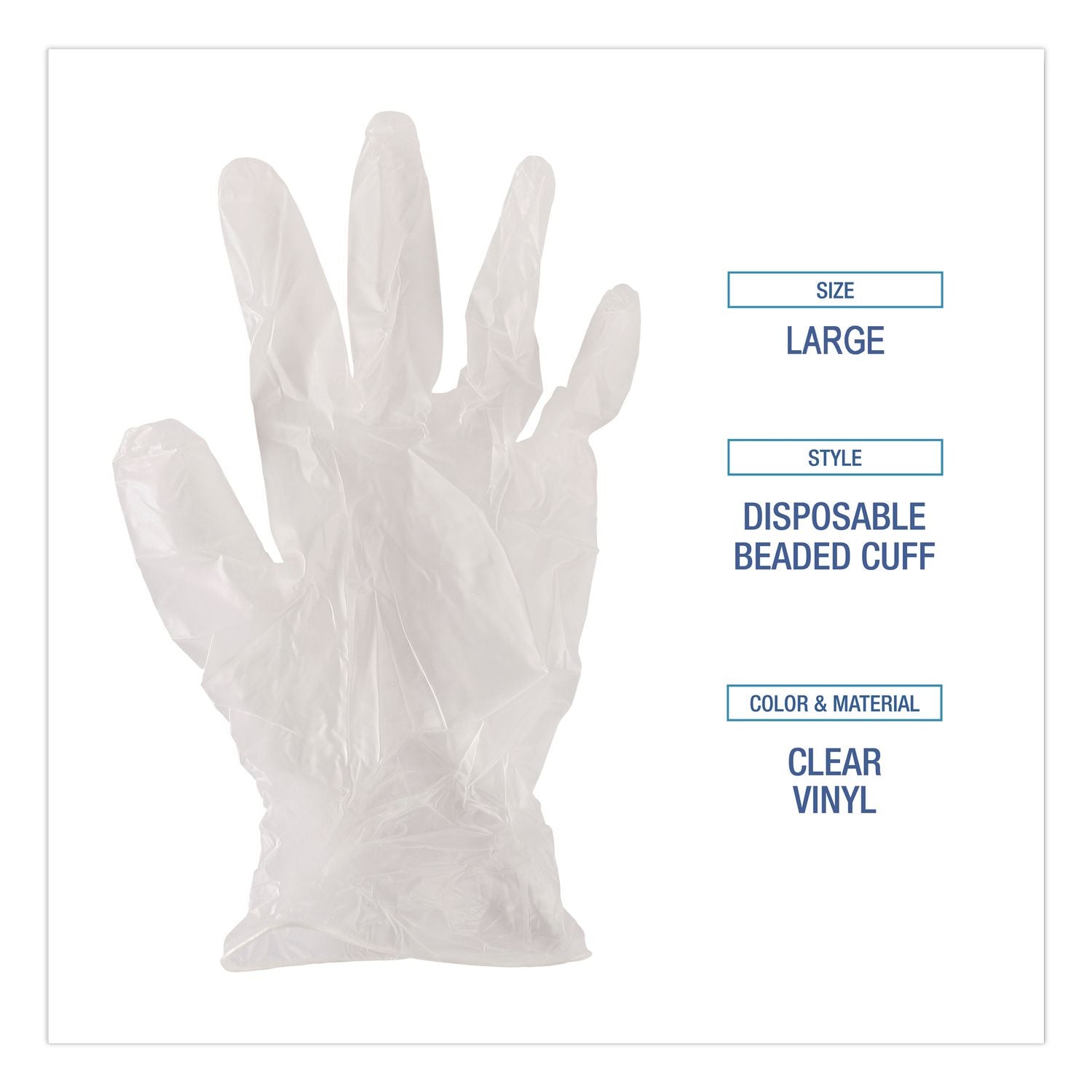 Exam Vinyl Gloves, Powder/Latex-Free, 3 3/5 mil, Clear, Large, 100/Box