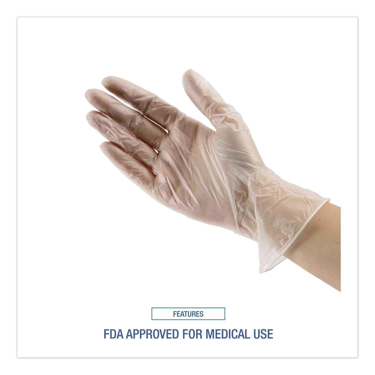 Exam Vinyl Gloves, Powder/Latex-Free, 3 3/5 mil, Clear, Large, 100/Box
