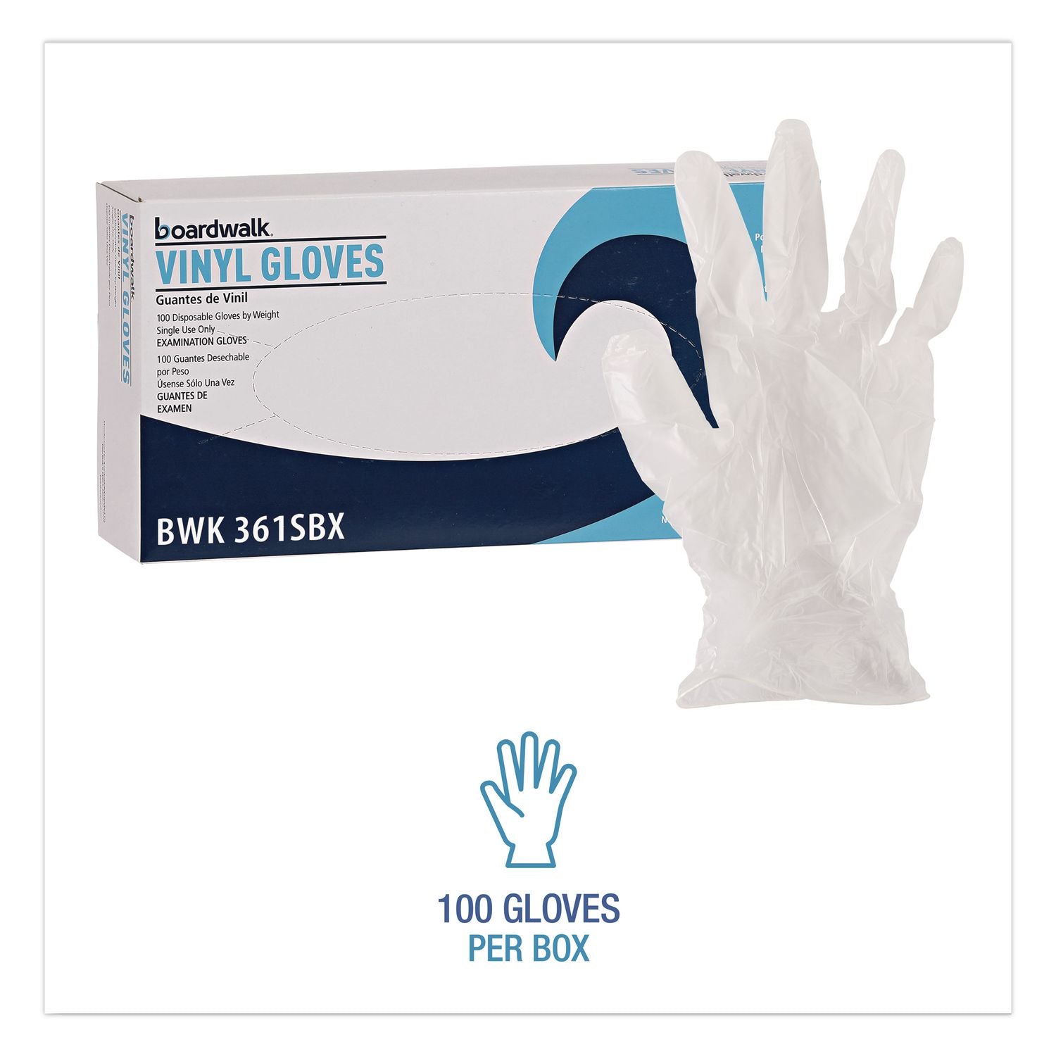 Exam Vinyl Gloves, Clear, Large, 3 3/5 mil, 100/Box, 10 Boxes/Carton