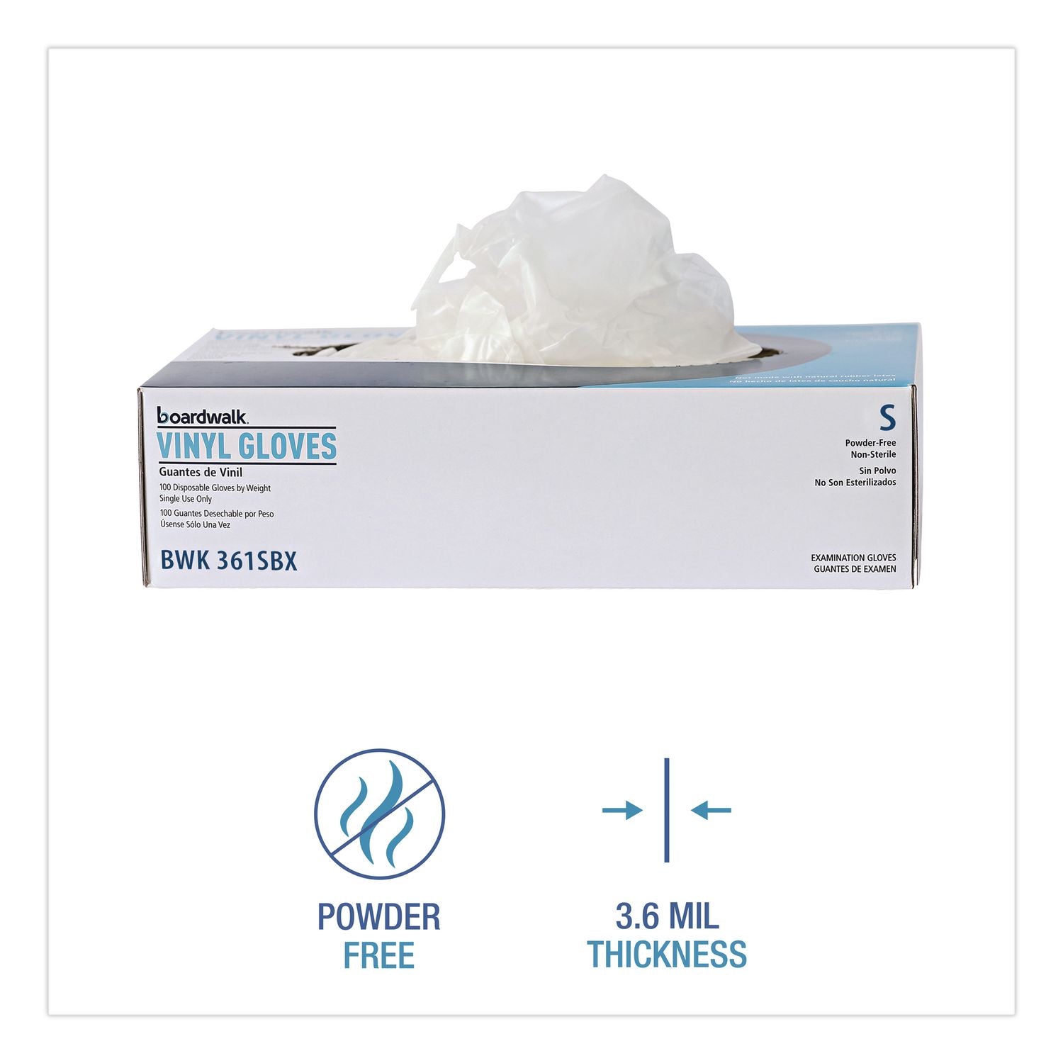 Exam Vinyl Gloves, Clear, Large, 3 3/5 mil, 100/Box, 10 Boxes/Carton
