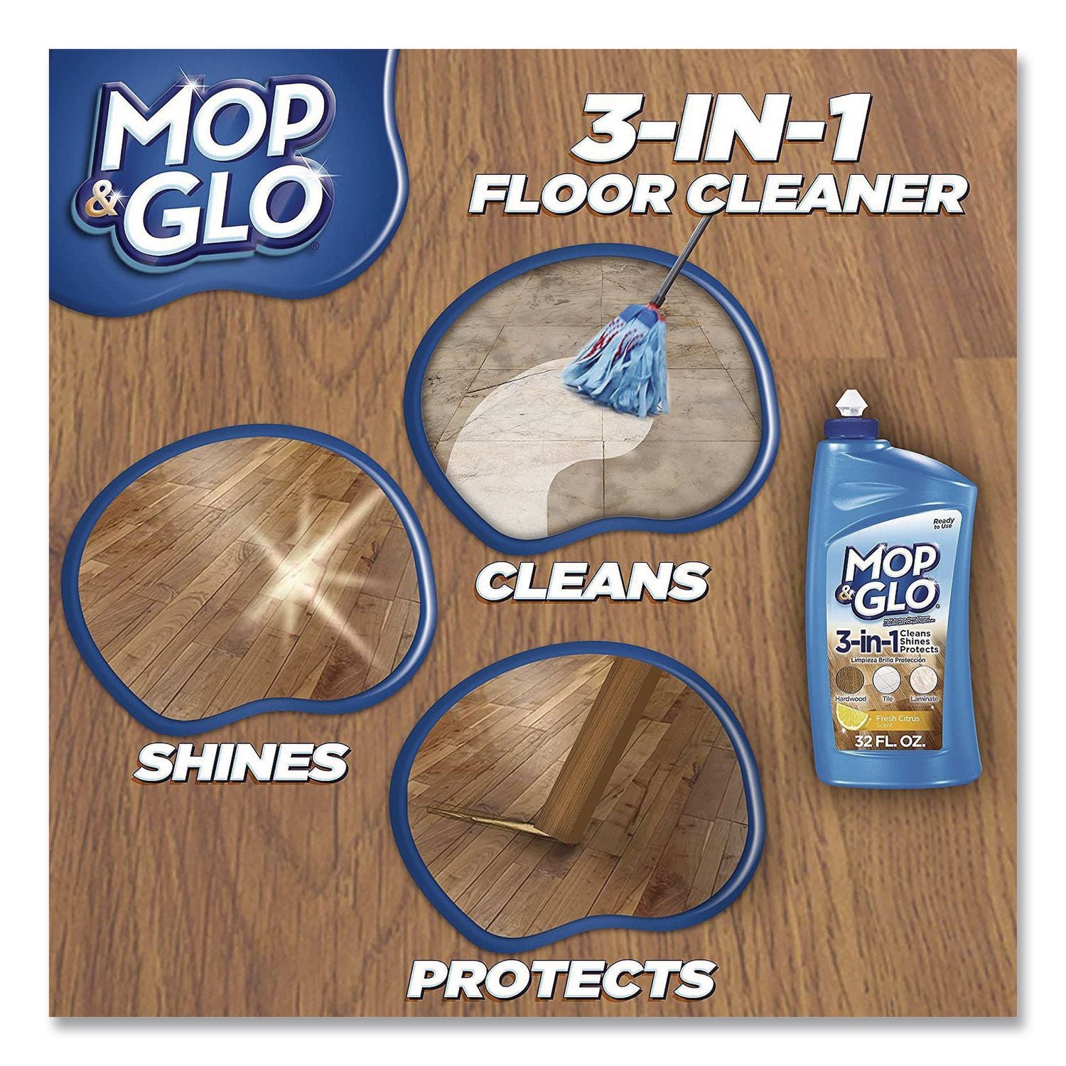 Triple Action Floor Cleaner, Fresh Citrus Scent, 32 oz Bottle