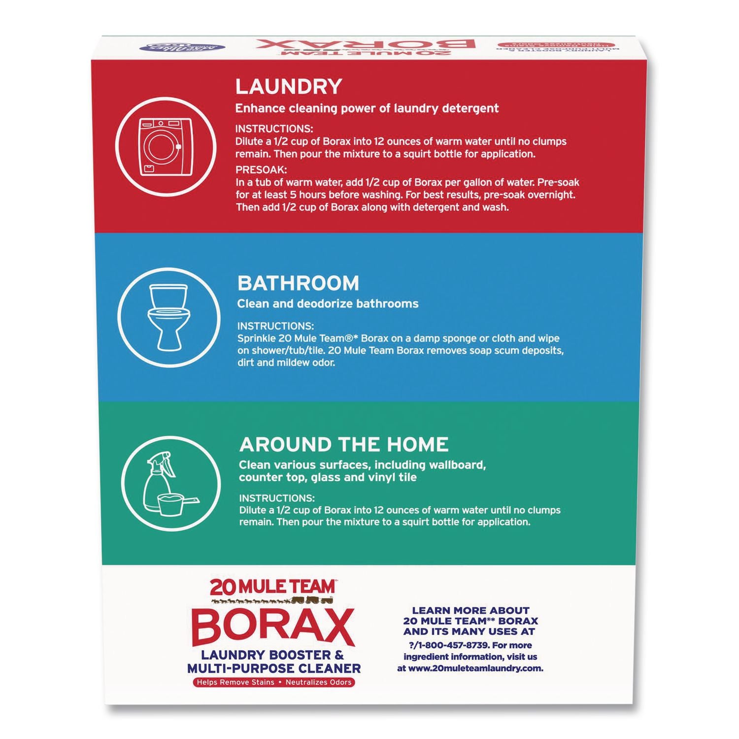 20 Mule Team Borax Laundry Booster, Powder, 4 lb Box, 6 Boxes/Carton