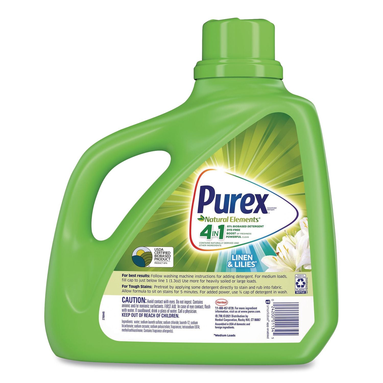 Ultra Natural Elements HE Liquid Detergent, Linen and Lilies, 150 oz Bottle, 4/Carton