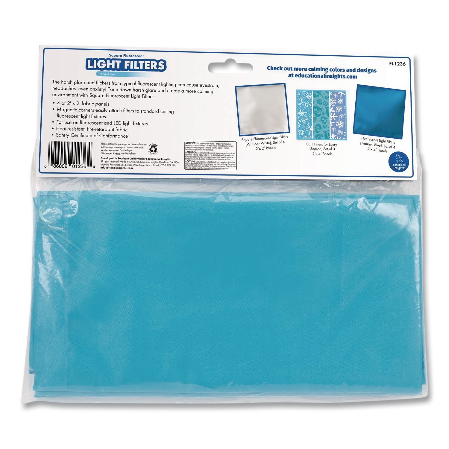 Educational Insights Square Fluorescent Light Filters (Tranquil Blue) - 1 Each