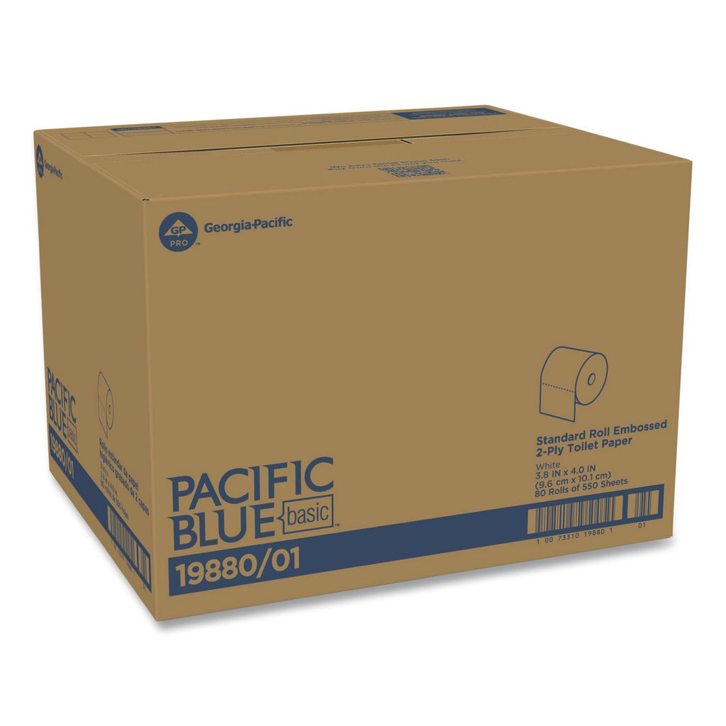 Pacific Blue Basic Bathroom Tissue, Septic Safe, 2-Ply, White, 550 Sheets/Roll, 80 Rolls/Carton