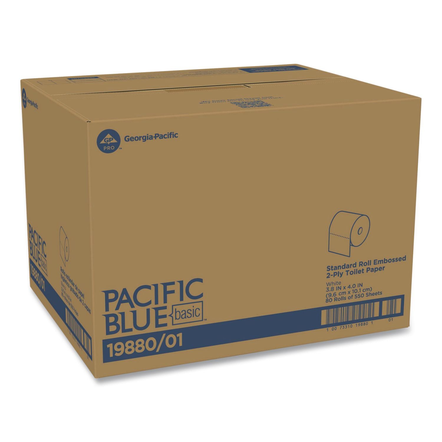 Pacific Blue Basic Bathroom Tissue, Septic Safe, 2-Ply, White, 550 Sheets/Roll, 80 Rolls/Carton