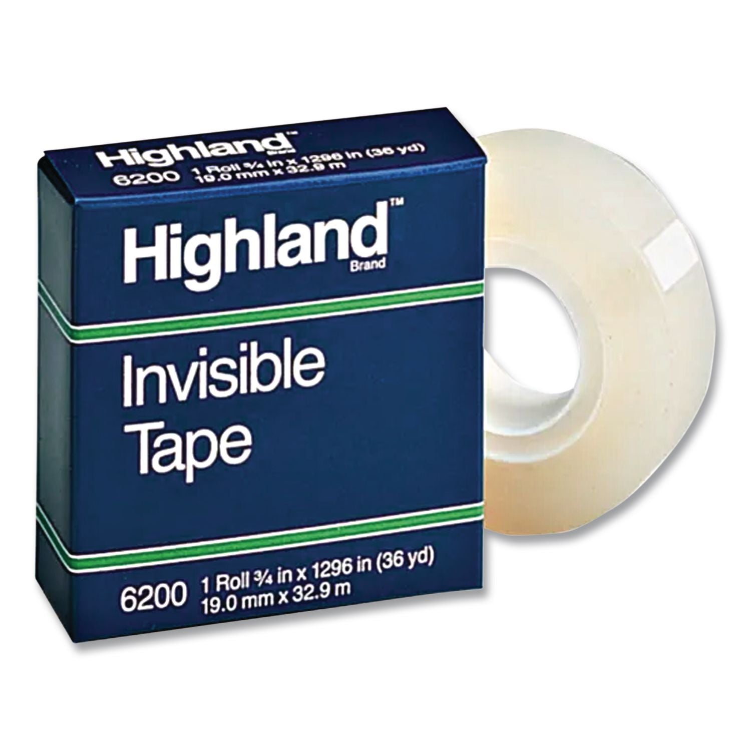 Invisible Permanent Mending Tape, 3" Core, 0.5" x 72 yds, Clear