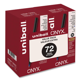 ONYX Roller Ball Pen, Stick, Fine 0.7 mm, Blue Ink, Black/Blue Barrel, 72/Pack