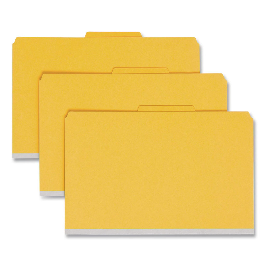 6-Section Pressboard Top Tab Pocket Classification Folders, 6 SafeSHIELD Fasteners, 2 Dividers, Legal Size, Yellow, 10/Box