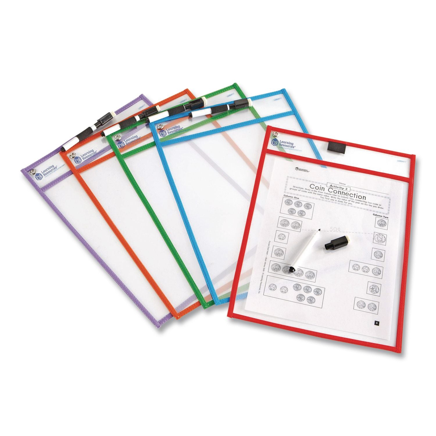 Learning Resources Write-and-wipe Pockets - White Surface - Portable - Reusable - 5 / Set