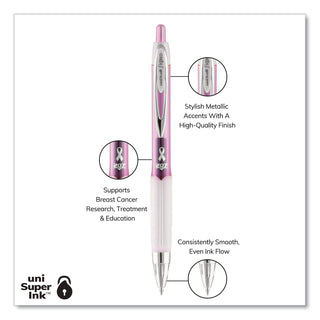 Signo 207 City of Hope Edition Gel Pen, Retractable, Bold 1 mm, Black Ink, Translucent Pink/Translucent White Barrel, Dozen