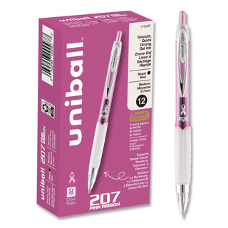 Signo 207 City of Hope Edition Gel Pen, Retractable, Bold 1 mm, Black Ink, Translucent Pink/Translucent White Barrel, Dozen