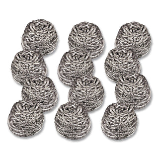 Stainless Steel Scrubber, Silver, 12/Carton